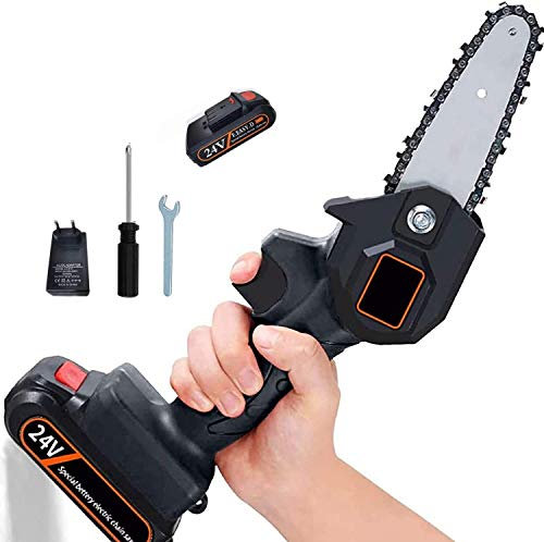HODAGES Portable Plectric Saw, Mini Electric Saw For Wood,Mini Chainsaw,4Inch One-Handed Electric Saw Garden Or Lawn (Black 1 battery)