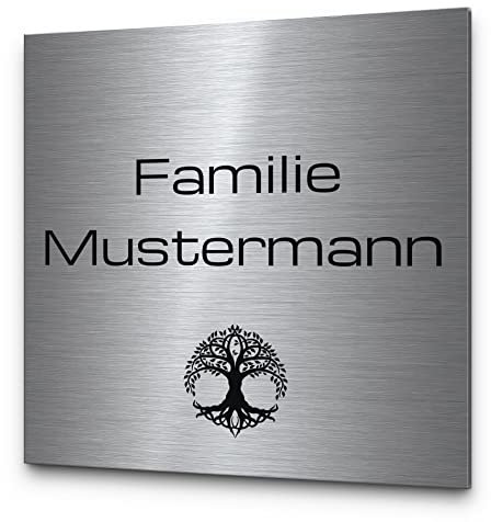 Edelstahl Türschild personalisiert mit Wunsch Gravur & Motiven | Viele Größen - von klein bis groß | Namensschild Haustür Klingelschild selbstklebend oder mit Bohrlöchern | Schilder mit Name Familie