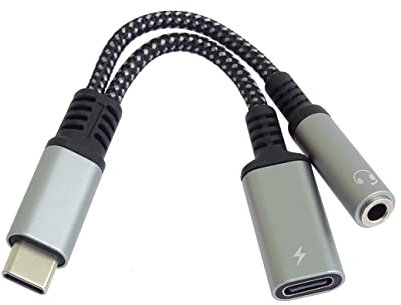PremiumCord Adaptador USB-C a Stereo Jack de 3,5 mm y USB-C con chip DAC, AUX, USB 3.2 tipo C macho a jack jack hembra y USB-C hembra, compatible con todos los dispositivos Android e iOS, plata, 10 cm