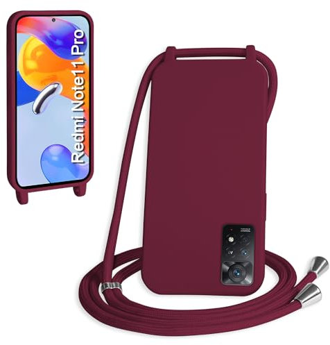 WenBaby Coque avec Cordon pour Xiaomi Redmi Note 11 Pro,Collier pour Étui bandoulière Colliers de cellulaire Mince Antichoc Réglable Lanyard Silicone Case,Rouge