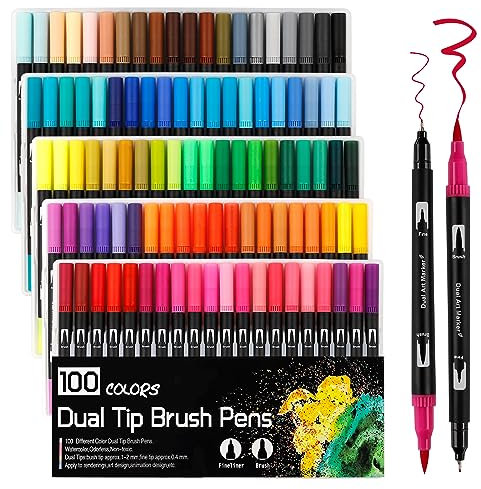 Dual Brush Pen Set,100 Doppelspitze Pinselstifte Filzstifte Marker Aquarell Stifte Fineliner Set für Journal Malbücher Manga auf Wasserbasis Malstifte