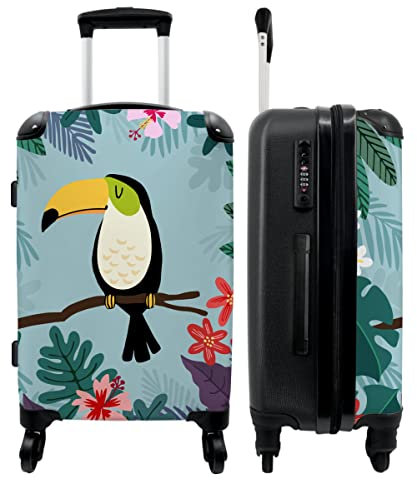 NoBoringSuitcases.com® Koffer groß Trolley Rollkoffer Reisekoffer mit 4 Rollen Fotokoffer - Tukan - Pflanzen - Kinder - Tiere - Kinder - 67x43x25cm - 90 Liter