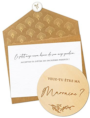 Joli Coon Veux-tu être ma marraine carte en bois avec enveloppe dépliante et sceau - Cadeau marraine demande