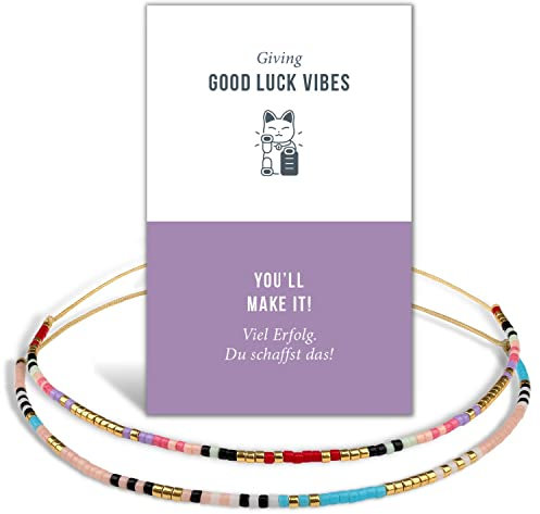 happymaker - Armbänder für Frauen und Mädchen, 2 Armbänder aus Miyuki Perlen mit Geschenkkarte - Good Luck Vibes - und Geschenkverpackung, Mutmacher Geschenk Frauen, handgefertigt