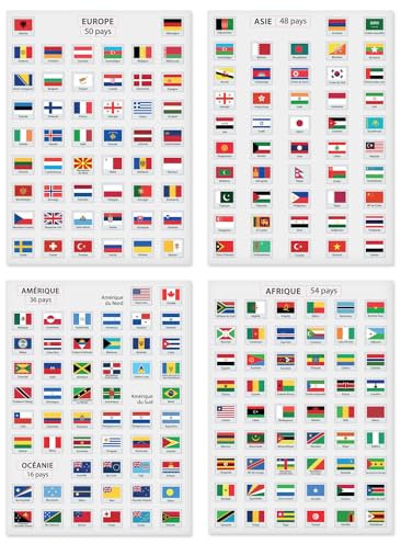 Gommettes Drapeaux 5 continents 1,6 x 1,8 cm 214 p