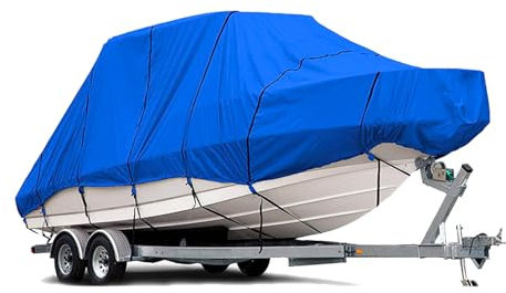 Ywanwj Bootspersenning Bootsabdeckung 420D Oxford Gewebe Wasserdicht Staub Schutz Persenning Anti- Persenning Bootsplane Passend für V-Hull Bass Boats Fisch-Ski Pro-Style Cover (Blau 20-22ft)