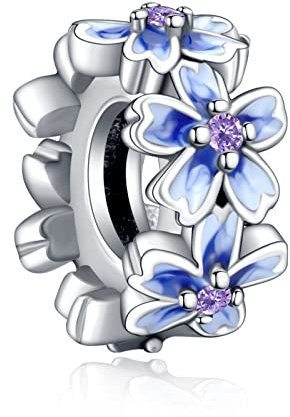Annmors 925 Sterling Silber Bead Charms für Europäische Armbänder und Halskette Purple Flower Perlen mit 5A Zirkonia,Weihnachten, Valentinstag, Muttertag, Geschenkanhänger für Frauen und Mädchen