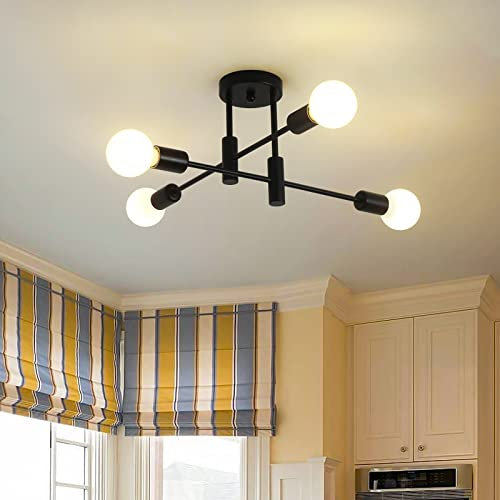 JIINOO Kronleuchter Moderne Pendelleuchte 4 Lichter Metall Industrielle Vintage Halterung Kronleuchter für Wohnzimmer Esszimmer Schlafzimmer Foyer, Schwarz