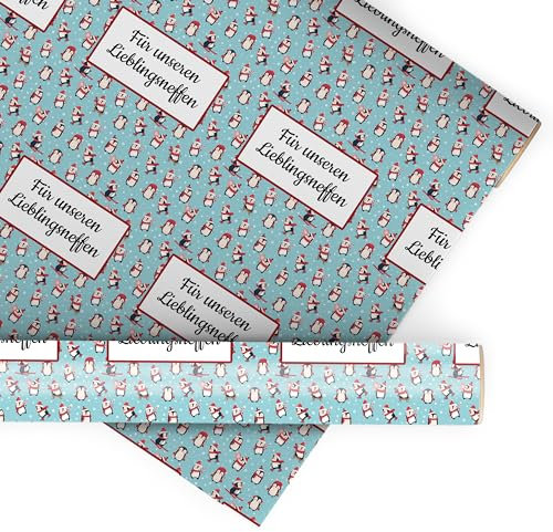 wandmotiv24 Geschenkpapier personalisiert, 100 x 140cm, 1.4 qm, Text anpassen, Weihnachten, Pinguin, Fotogeschenk, Geschenk für Freunde und Familie M0060
