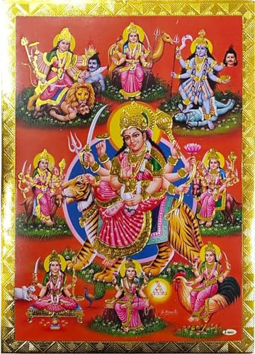Rastogi Handicraft Best Of Indian Nachdruck Hindu-Gott Poster/Bild mit goldener Folie, ungerahmt (Durga-Ji-Navaroop-17,8 x 12,7 cm)
