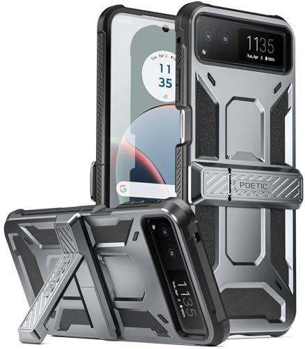 POETIC Spartan Case für Motorola Moto Razr 40 2023, [Ständer] [Scharnierschutz] [20 Fuß Falltest nach Militärstandard], robuste, stoßfeste Ganzkörper-Schutzhülle mit Ständer, Metallic Gun Metal