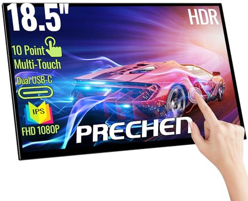 Prechen Monitor touchscreen portatile 18,5 pollici, HDR, 1080P con USB C Mini HDMI, VESA e supporto regolabile a 180°, monitor mobile per Mac Laptop PC PS4/PS5 Xbox