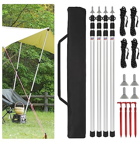 Fiqops Zeltstangen, Zeltstangen Teleskop für Camping,Zeltstangen Alu Verstellbares von 87.5cm bis 234.5cm,Zeltstange mit 3 Segmenten,Teleskopstange für Zelte Tarp mit Aufbewahrungstasche,8er Set