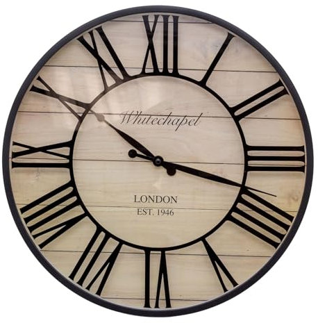 Large Vintage Style Wall Clock | London Whitechapel Antique Effect Wall Mounted Clock Roman Numeral Black Wall Clock | Round Indoor Wall Clock Living Room Wall Clock - 40cm