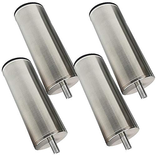 Set mit 4 Möbelfüßen aus gebürstetem Edelstahl, Sofafußbettbeine, M10-Schrauben, Ersatztischbeine aus Metall, Küchenschrank-Badezimmerschrankbeine, Glastisch-Couchtisch-Basisfüße, Hardware, 7,4