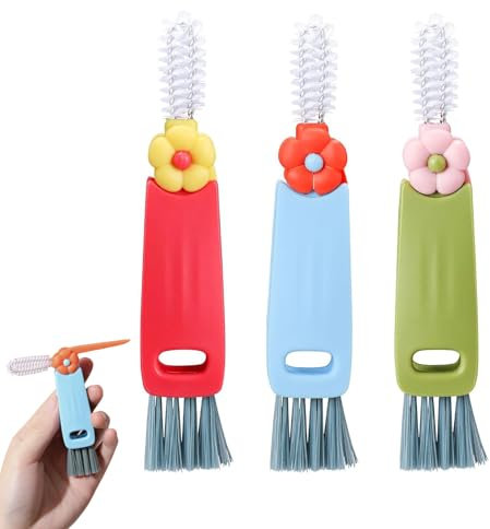3Pcs 3 in 1 Multifunctional Cleaning Brush 3 in 1 Cup Lid Cleaning Brush Lid Brush Water Bottle Cleaning Brush Water Bottle Cleaner Brush Multipurpose Bottle Gap Cleaner Brush Portable Cup Lid Cleaner