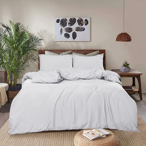REHAN & CO Duvet Cover Sets – Soft Brushed Microfiber Bedding – Plain Quilt Cover With Pillow Cases (White - Super King)