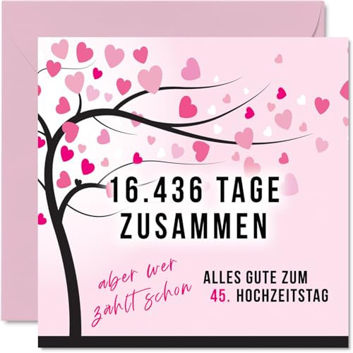 Stuff4 45. Hochzeitstag Karte Liebe - 16436 Tage Zusammen - 45 Jahrestag Karte Hochzeitstag Geschenke für Mein Mann Ehemann Meine Frau Ehefrau, 145mm Lustig Glückwunschkarten