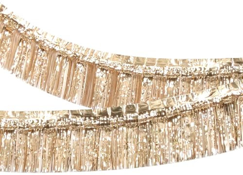AIYONG 3 Stück Schillernde Metallic Fransen Girlande, 300cm x 30cm Float Fransenvorhänge, Glänzende Quasten Folie, Anhänger Dekorationen für Hochzeit Geburtstag Party, Champagner Gold