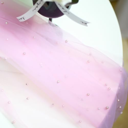 50cm x 160cm Rosa Tüllstoff für Bekleidung & Deko,Perle Mash Stoffe zum Nähen Meterware,Transparent Hochzeitsstoff Tüll Dekostoff mit Perle für DIY Geburtstag Party Deko Tüll Stoffe Hochzeit Schleier