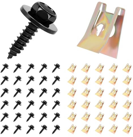60 Kit Clip Dado a Vite Clip di Fissaggio, 30 Viti Autoperforanti per Metallo e 30 Auto U-Clips, Clip di Fissaggio dei Dadi in Lamiera, Clip Morsetto Fissaggio Viti Dadi Kit per Auto Paraurti Porta