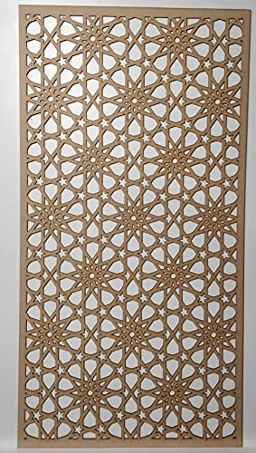 Wooden mesh Decorative Panel, Wall partition, Radiator Cover Grille, Cut-Outs, Kitchen Furniture, Laser Cut in 3mm Thick MDF (Size 1200mm x 620mm) Moroccan M2 Pattern. Made in The UK. (unprimed)