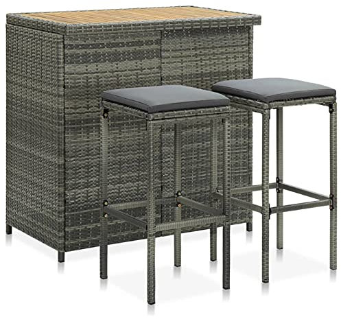 ShGaxin 3-TLG. Bar Set Poly Rattan Grau, Bartisch Mit Barhocker Set, Hochtisch Mit Stühlen Set, Esstisch Mit Stühlen, Küchentheke Mit Hocker - 313474