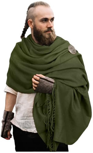 keland Mittelalter Schal Tuch Schultertuch Pashminas mit Brosche für Damen Herren Winter (Grün)