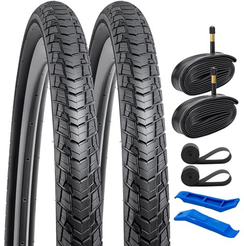 YunSCM 2Pcs Faltbar 28 Zoll Reifen 28x1.75 700x45C Mantel 47-622 und 2Pcs 700C Schlauch AV48mm kompatibel Rennräder, Citybikes 28x1.75 700x45C Fahrradreifen und schläuche