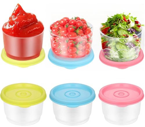 6Piece Food Storage Containers with Lid Storage Containers Set, 160ML Plastic Snack Pots,Small Plastic Sauce Containers Reusable Small Pots with Lids for Lunch, Yoghurt, Microwave Freezer Safe