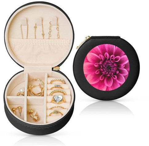 YZWXYYCWM Pink Dahlia Round Leather Jewelry Box - Compact And Stylish Storage Solution For Women'S Fashion Accessories