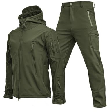Oanviso Herren 2 Teilig Combat Jacke Taktische Sporthosen Softair Militär Anzug Männer Outdoor Regenjacke Jagdbekleidung Austauschjacke Übergangsjacke Oversized C Armeegrün M