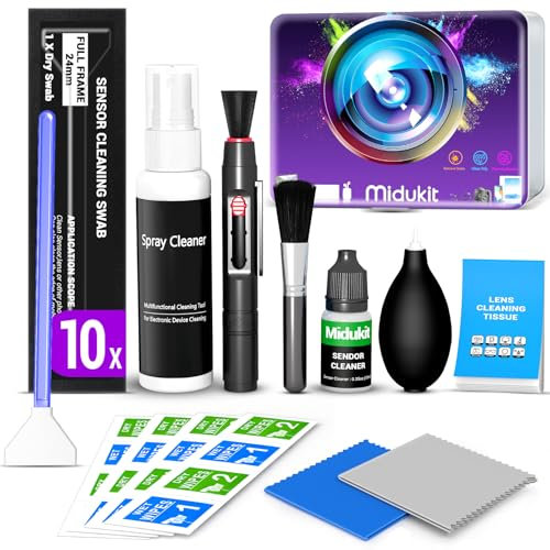 Kit Nettoyage Appareil Photo, Kit Nettoyage Appareil Photo Capteur, kit de Nettoyage pour Objectif, pour Appareil Photo Canon Sony Nikon Pentax DSLR avec Stylo de Nettoyage du Capteur Soufflet Lenspen