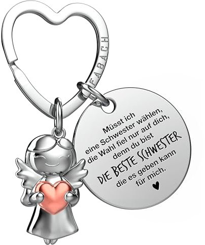 FABACH Beste Schwester Schlüsselanhänger Schutzengel Glücksbringer mit Herz und Gravur - Beste Schwester der Welt Geschenke Geschwister - Schwestern Geschenk Engel Glücksbringer