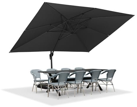 PURPLE LEAF Parasol Déporté 3 × 3 m avec Base Lestée, Parasol de Jardin Extérieur avec Manivelle, 8 Baleines en Aluminium, UV 50+, Inclinaison et Rotation 360°, Noir