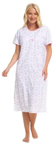 Chemise de nuit à manches courtes 100 % coton imprimé papillon Cerise, bleu marine, lilas ou corail. Tailles 36-38, 40-42, 44-46, 48-50, 52, 54-56, 58-58, rose pâle, 56-58