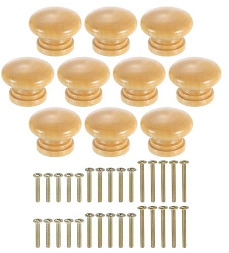 sourcing map 10Pcs Round Wood Drawer Knob, 1.3 x 0.98 Round Cabinet Knobs Mushroom Shape Paint Surface Wooden Knobs with Screws for Furniture Drawer Dresser Wardrobe Cupboard, Wood Color