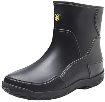 Stivali da pioggia da uomo, a mezza altezza, impermeabili, antiscivolo, in gomma, antiscivolo, da giardino, da pesca, classiche, da lavoro, da cucina, a mezza altezza, Nero , 46 EU