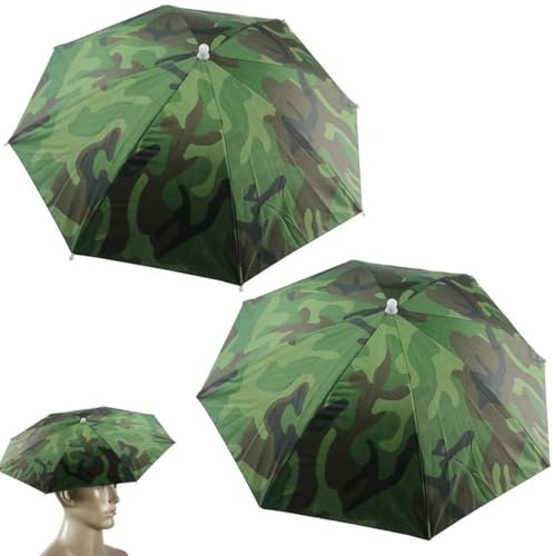 Gorro Paraguas De Cabeza Proteger A La Lluvia Y El Sol, 2 Piezas Sombrero Paraguas Camuflaje, Con Banda Elástica, Protección Uv, Para Pesca, Senderismo, Camping, Ciclismo, Jardinerí, Adultos, Niños
