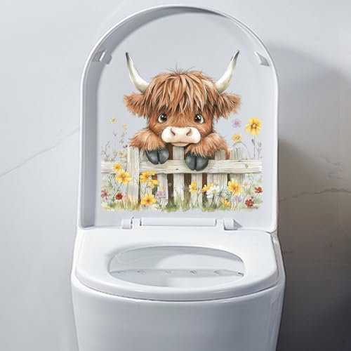 Iprokiu Niedlicher Tier-Toilettensitz-Aufkleber, wasserdicht, 3D-Blume, Kuh, Katze, WC-Aufkleber, Heim-Wandaufkleber, selbstklebender Tier-Aufkleber für Waschraum, Badezimmer, Dekor (Kuh)