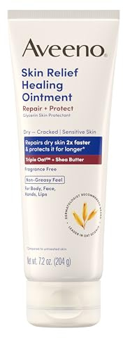 Aveeno Skin Relief Healing Ointment, for Extra Dry, Cracked & Sensitive Skin, 72-Hour Protectant with Triple Oat, Shea Butter & Glycerin, Fragrance-Free for Body, Face, Hands, Lips 7.2 oz