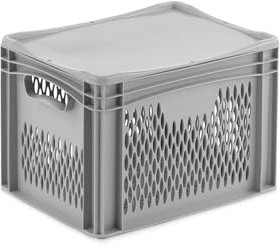 Aufbewahrungsbox mit Deckel | stabile Eurobox in 32 Ausführungen | Behälter für Garten, Haushalt, Lager oder Werkstatt – mit aufliegendem Deckel (Durchbrochen - mit Handgriff, 40x30x28,3 cm)