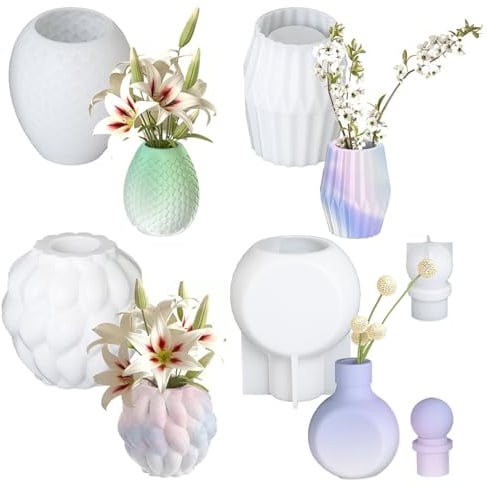4 Stück Silikonformen Gießformen Vase, DIY Silikonformen Epoxidharz Handgefertigte Silikonform zur Resin Formen Vases, Ins Moderne Vasen Silikon Gießformen für Vasen, DIY Handwerk, Wohndekoration
