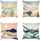 MEILIHEN Leinen Kissenbezug 40x40 Berg Sonne Muster Kissenhülle 4er Set Dekokissen Bezug für Couch Sofa Kissen Weihnachten Kissenbezüge Deko Zierkissen Couchkissen Rosa Landschaft Outdoor Kissenbezug