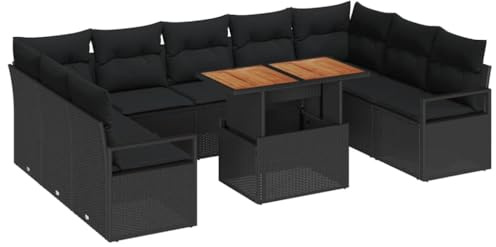 vidaXL Garten-Sofa-Set mit Speicher 10 pcs Schwarz Poly Rattan, Garten und Terrasse, modernes modulare Sofa-Set, strapazierfähige Sitzmöbel, UV-beständiges Rattan, entspannende Anordnung