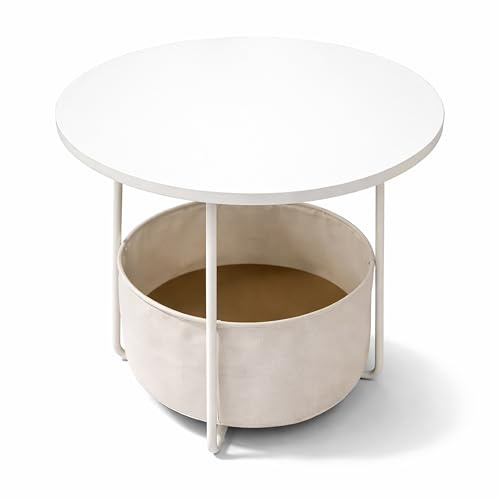 Relaxdays Beistelltisch, runder Couchtisch, mit Stoffkorb, HD: 50x45 cm, Kaffeetisch Wohnzimmer, MDF & Metall, Farben