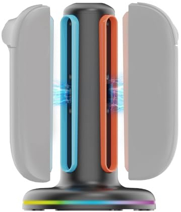 Zunate Ladedock für 2 Controller, 4 Controller-Ladegerät Station mit 9 RGB-Modi Magnetische Ausrichtung mit Typ C USB-Kabel für Sichere Lade-LED-Anzeige