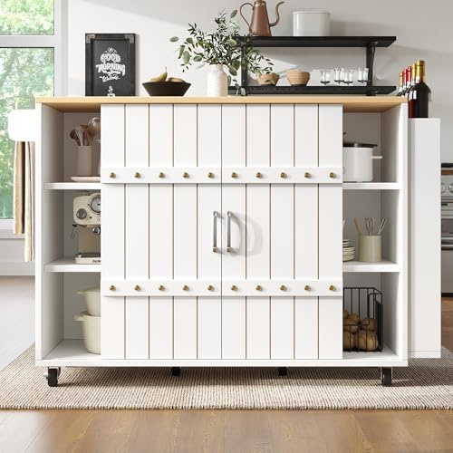 Eleganz Platzsparender Küchenschrank 110cm - Schiebetüren - Klappbar für Familienessen - 3 Schubladen - Handtuchhalter - 4 Rollen - Weiß - Perfekt für kleine Küchen & Studios
