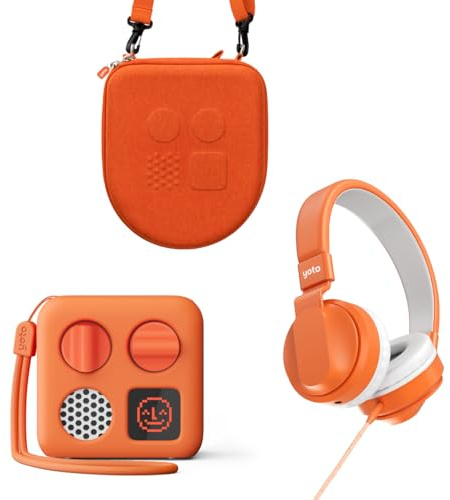 YOTO Mini (2024) + Casque Audio + Adventure Jacket et Porte-Cartes Fruit Punch (Orange) - Boîte à Histoires sans écran pour Enfants, Enceinte Bluetooth Portable, Histoires, Musique, réveil éducatif