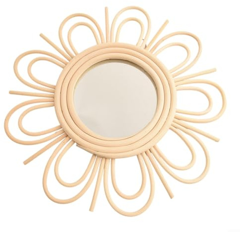 Miroir rond en verre à suspendre de style bohème avec motif soleil pour salon, chambre à coucher, salle de bain, décoration en rotin